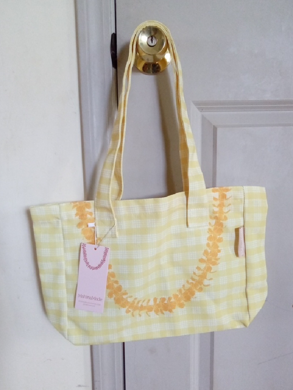 New Mahina Made Puakenikeni Lei Canvas Tote Bag Palaka Yellow MahinaMade - Picture 4 of 15